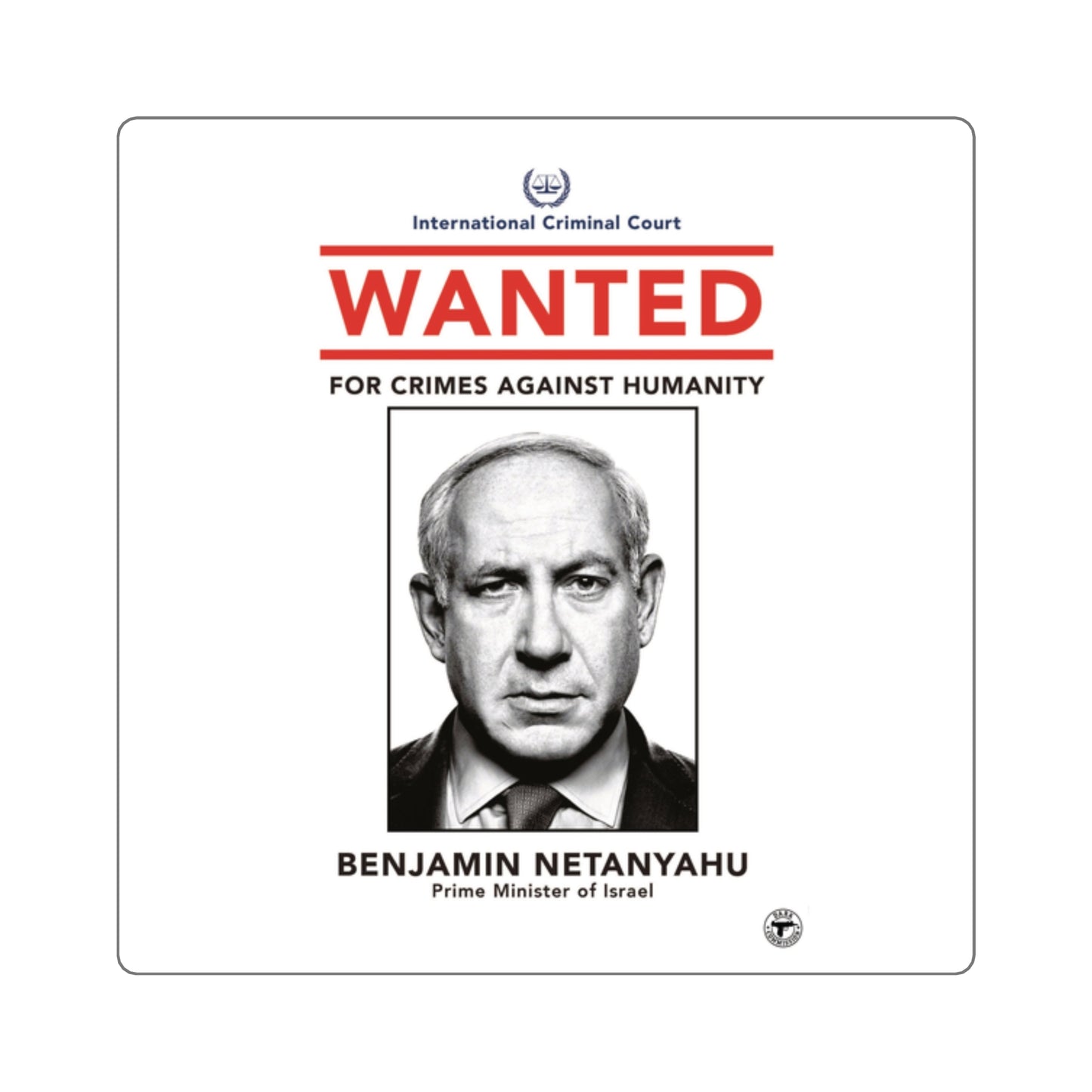 Wanted Square Sticker-benjamin netanyahu