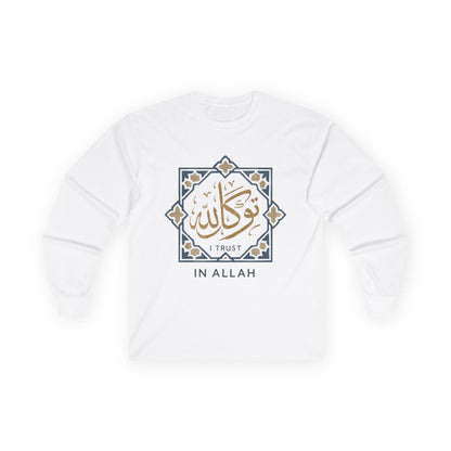 Faith-Inspired Unisex Long Sleeve Tee, Trust In Allah Shirt, Islamic Art T-Shirt, Modest Fashion, Spiritual Gift, Everyday Wear